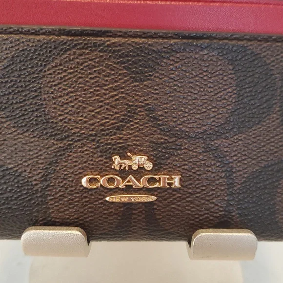Coach Brown and Red Card Case EUC - Picture 3 of 5